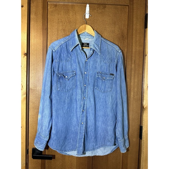 Sears Other - Vintage Sears Western Wear Denim Snap Shirt Mens Large Blue Pearl Snaps USA 16